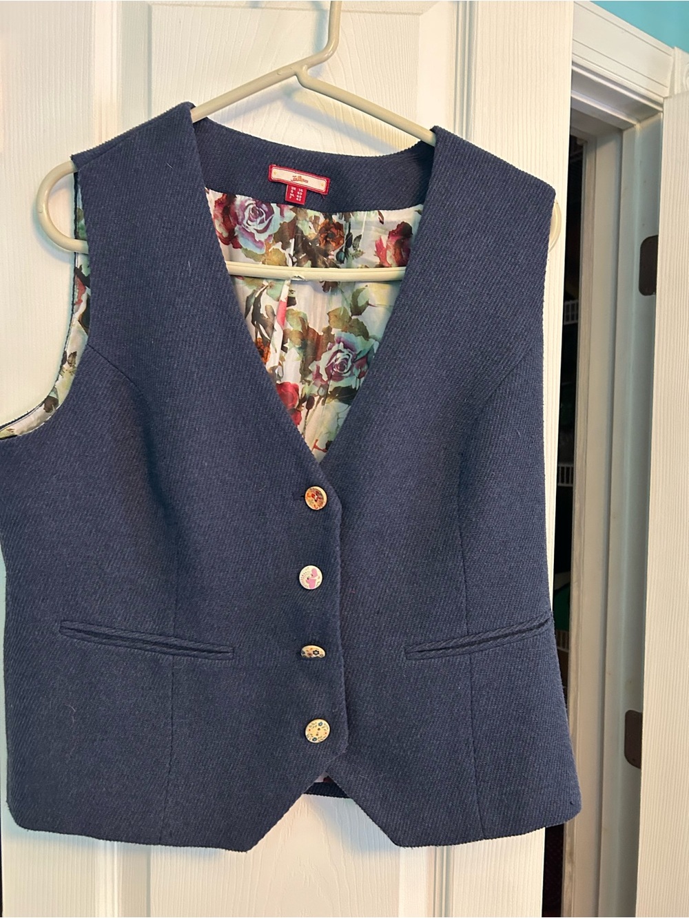 Joe Browns Navy Button Vest with Floral Lining